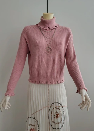 Maglione dolcevita turtleneck rosa pastello con particolari, marca: Lamiar, estado: Muy bueno, tamaño: M / 38 / 10, 5,00 €, 5,95 € Protección al comprador incluida