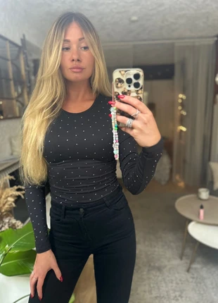 T-shirt noir moulant à strass argentés h&m neuf, brand: H&M, condition: New with tags, size: M / 38 / 10, €12.00, €13.30 includes Buyer Protection