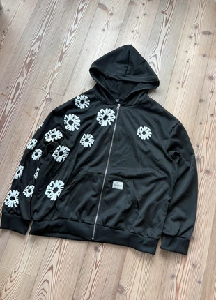 Felpa con cappuccio nera con stampa floreale bianca, oversize, trendy, unisex, streetwear, merk: Tendance, staat: Heel goed, maat: XXL, € 50,00, € 53,20 inclusief Kopersbescherming