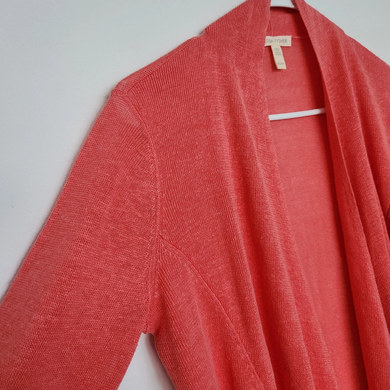 Eileen Fisher Organic Linen Coral Open Front Cardigan XS 3