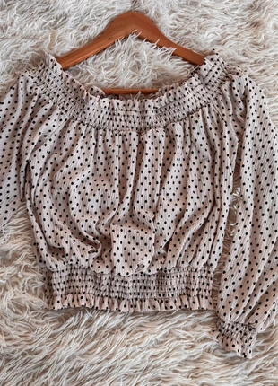 Blouse à pois épaules dénudées – Chic et féminine, marke: Pimkie, zustand: Sehr gut, größe: S / 36 / 8, 5,00 €, 5,95 € inklusive Vinted-Käuferschutz