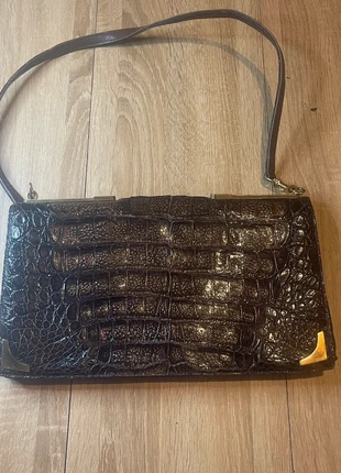 Sac vintage effet croco brun – à customiser, état: Satisfaisant, 15,00 €, 16,45 € Protection acheteurs incluse
