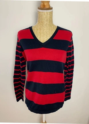 Pull Col V Tommy Hilfiger rouge à rayures - Taille M, brand: Tommy Hilfiger, condition: Very good, size: M / 38 / 10, €12.00, €13.30 includes Buyer Protection Pro