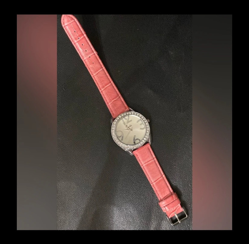 Sache watch with Rhinestones around face & Pink band-used 3