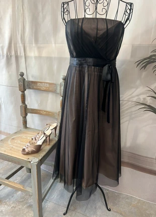 Vintage Warehouse Black & Nude Strapless Tulle Midi Dress – Size 14, brand: Warehouse, condition: Very good, size: XL / 14, £12.00, £13.30 includes Buyer Protection Pro