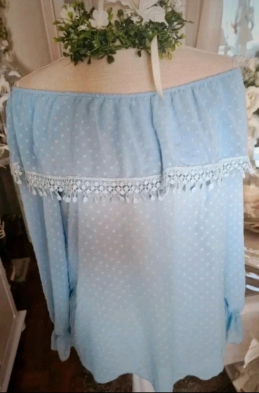 Blouse bleu ciel épaules dénudées Viola Moda Taille 42 Neuve - photo numéro 2