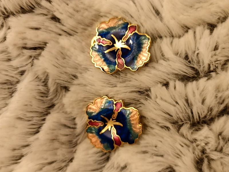 Magnifique boucles d'oreilles clips vintage fleur bleu 2