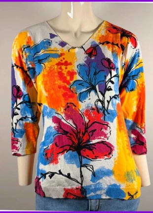 Colorful floral sweater for women, artistic print, size L, marque: Vintage Dressing, état: Très bon état, taille: L / 40 / 12, 11,90 €, 13,20 € Protection acheteurs incluse