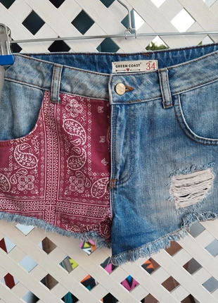 Short jeans bandana, marca: Green Coast, estado: Muy bueno, tamaño: XS / 34 / 6, 7,00 €, 8,05 € Protección al comprador incluida