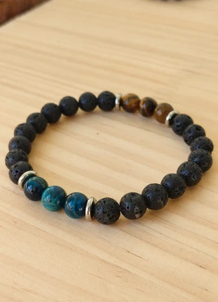Pulsera de piedra lava, ojo de tigre y ojo de halcón, merk: Local, staat: Nieuw met prijskaartje, € 8,00, € 9,10 inclusief Kopersbescherming