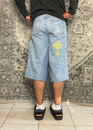 Jort baggy large brodé doré croix gothique handmade streetwear hip-hop y2k skater taille 29US, merk: JNCO, staat: Heel goed, maat: M, € 40,00, € 42,70 inclusief Kopersbescherming Pro