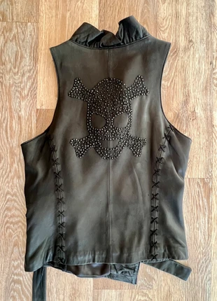 Stylische Leder-Wickelweste von APART mit Totenkopf-Detail, marque: Apart, état: Très bon état, taille: L / 40 / 12, 50,00 €, 53,20 € Protection acheteurs incluse