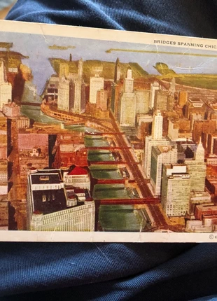 Chicago IL, Air View Bridges Spanning River, Illinois carte postale vintage, condition: Good, €4.25, €5.16 includes Buyer Protection