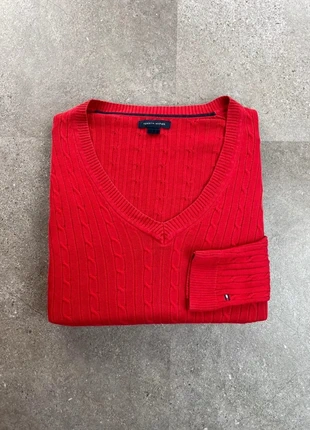 Sweat | pull col V torsadé/tressé tommy Hilfiger rouge taille M logo brodé 100% coton, brand: Tommy Hilfiger, condition: Very good, size: M, €25.00, €26.95 includes Buyer Protection