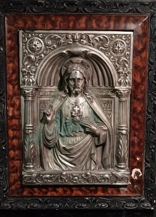 Antiguo Sagrado Corazón de cobre plateado M. Registrado, condizioni: Discrete, €49.00, €52.15 include la Protezione acquisti