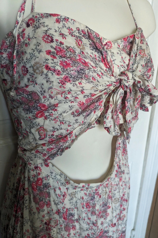 WAYF Pink Floral Boned Tie Halter Maxi Dress XS 2