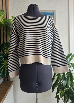 Pull marinière beige et marine coupe oversize - Sézane - Taille XS/S, merk: Sézane, staat: Heel goed, maat: XS / 34 / 6, € 60,00, € 63,70 inclusief Kopersbescherming