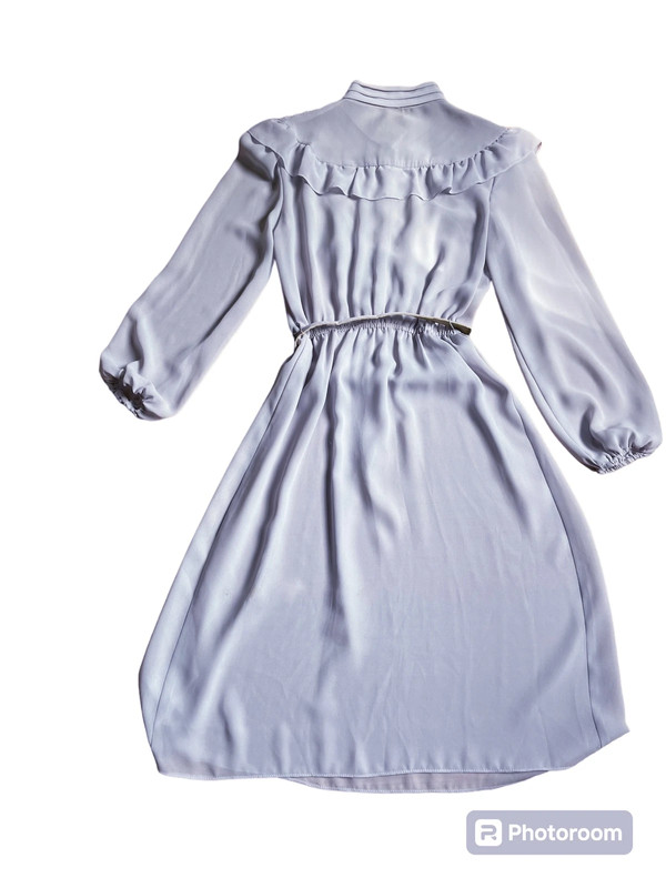 1970s Chiffon Lavender Grey Ruffled Dress 2