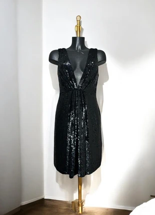 Joseph black silk sequins plunge V neck V back sparkly mini midi dress party cocktail event chic, brand: Joseph, condition: New without tags, size: M / UK 12-14, £63.00, £66.85 includes Buyer Protection