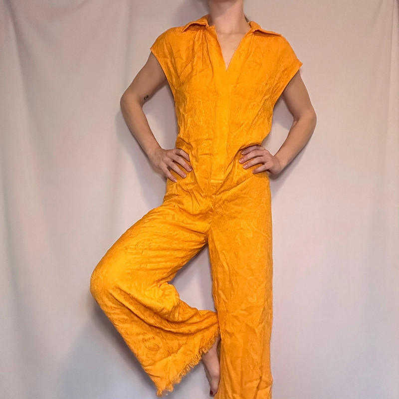 Zara orange paisley patterned jumpsuit 1