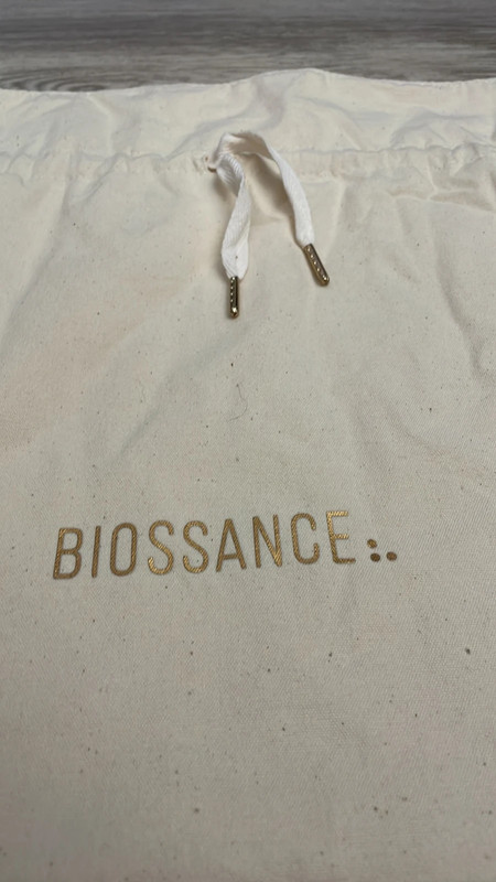 Biossance Cream Logo Drawstring Canvas Tote Makeup / Cosmetic Bag 15" X 15" 3