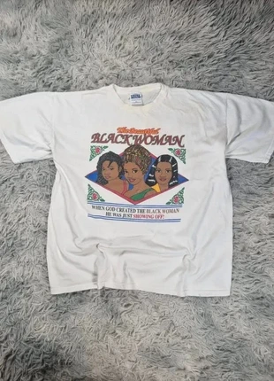 T-shirt vintage Tultex 2XL Made in Mexico “Black Woman” graphic blanc 90s, brand: Vintage Dressing, condizioni: Ottime, taglia: XXL, €20.00, €21.70 include la Protezione acquisti Pro