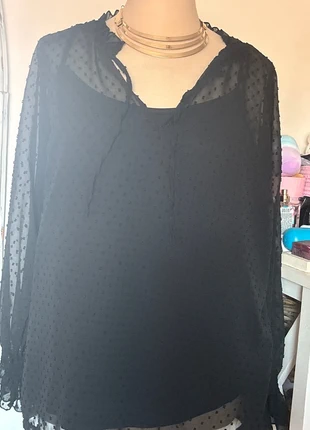 Ensemble blouse voile à pois et top noir ms mode 50, marca: MS Mode, estado: Novo sem etiquetas, tamanho: 5XL / 50 / 22, €15.00, €16.45 inclui Proteção do Comprador