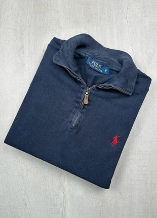 Pull col camionneur zippé Ralph Lauren bleu marine coton logo rouge brodé M homme, merk: Ralph Lauren, staat: Heel goed, maat: M, € 62,00, € 65,80 inclusief Kopersbescherming Pro