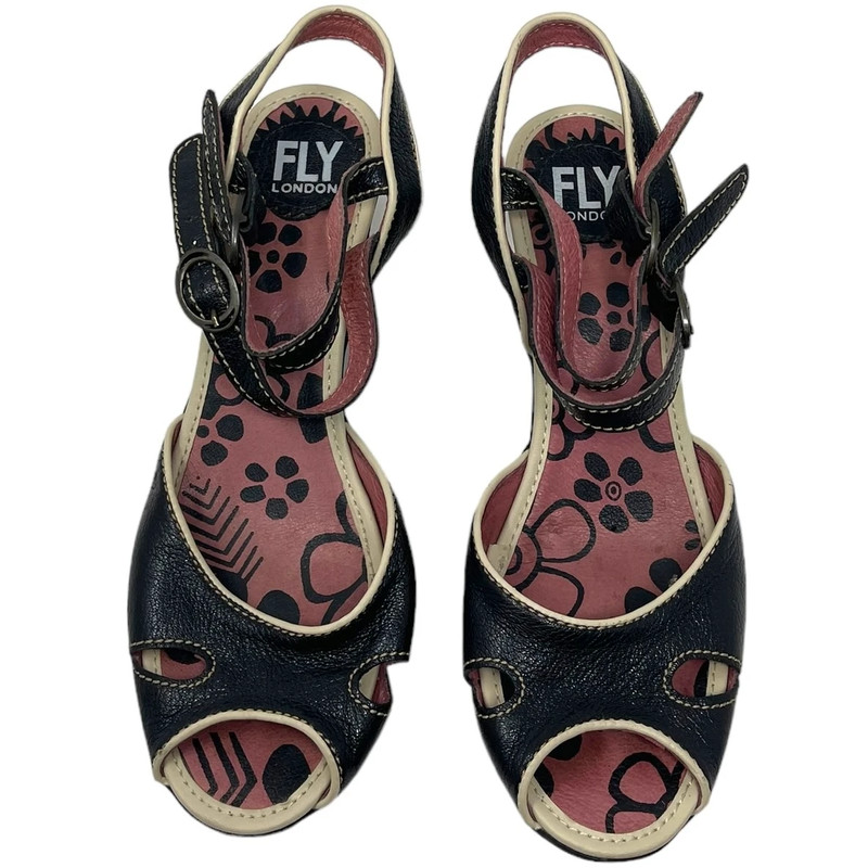 Fly London Women’s Size EU 37 US 6-6.5 Leather Black & Cream Heels 3