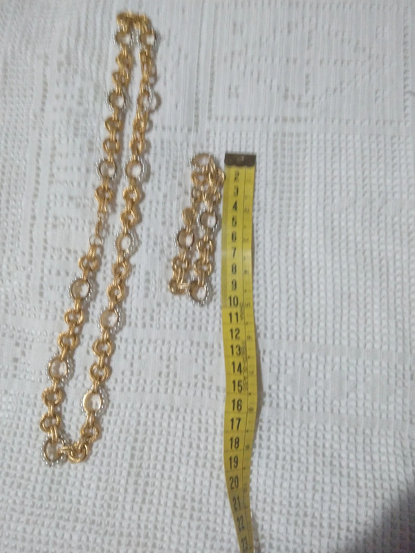 Conjunto de collar y pulsera dorados/perlas 5