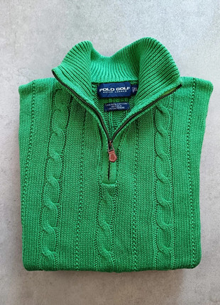 Pull half zip torsadé Ralph Lauren col camionneur en pima coton, soie et cachemire vert taille L, marca: Ralph Lauren, estado: Muito bom, tamanho: L, €54.90, €58.35 inclui Proteção do Comprador Pro