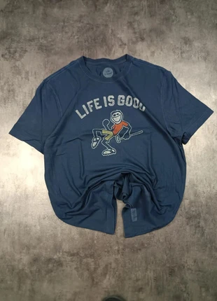 T-shirt life is good  bleu imprimé made in Peru, merk: Vintage Dressing, staat: Heel goed, maat: L, € 3,90, € 4,80 inclusief Kopersbescherming