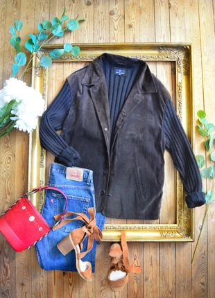 🌸🌿 Veste vintage en cuir et maille côtelé marron 🌿🌸, marca: Vintage, estado: Muy bueno, tamaño: L, 14,50 €, 15,93 € Protección al comprador incluida