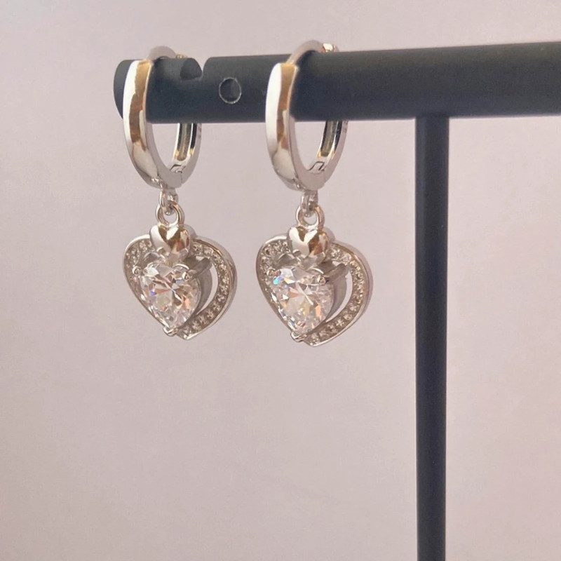 Cubic Zirconia Love Heart Dangle Drop Earrings 4