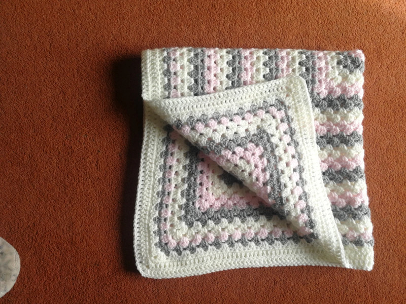 Handmade crocheted baby blanket pink grey white Vinted