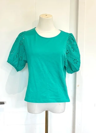 Top Camaïeu vert émeraude manches ballon brodées ajourées bohème chic été automne T-shirt S, marque: Camaïeu, état: Très bon état, taille: S / 36 / 8, 6,00 €, 7,00 € Protection acheteurs incluse