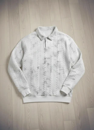 Pull Polo Blanc Câblé Tie & Dye Gris Chiné Oversize, marque: Vintage Dressing, état: Très bon état, taille: M, 55,00 €, 58,45 € Protection acheteurs incluse