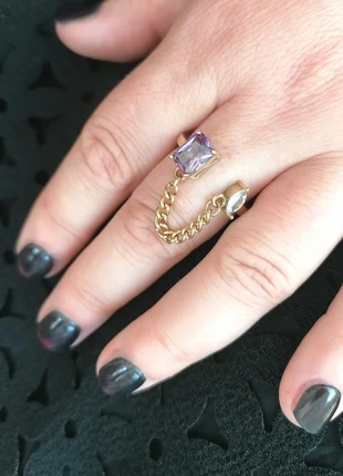 Bague strass violet et blanc acier inoxydable doré ajustable, marque: Boutique Italiana, état: Très bon état, taille: Ajustable, 10,00 €, 11,20 € Protection acheteurs (Pro) incluse