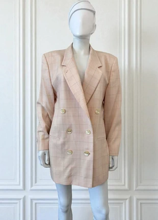 UK14 Joseph Janard vintage 90s cream rose plaid double breasted wool blazer smart casual, brand: Joseph Janard, condition: Very good, size: M / UK 12-14, £43.00, £45.85 includes Buyer Protection