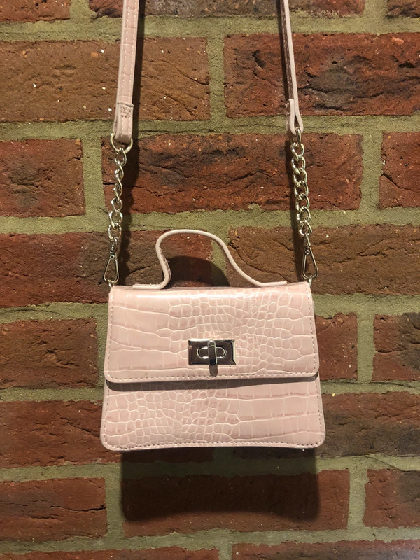 Tesco FandF pink shiny crocodile embossed shoulder bag