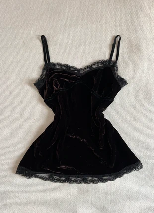 Top cami en velours et dentelle - détails en sequins - bohème y2k, brand: Top Vintage, condition: Good, size: M / 38 / 10, €16.00, €17.50 includes Buyer Protection Pro