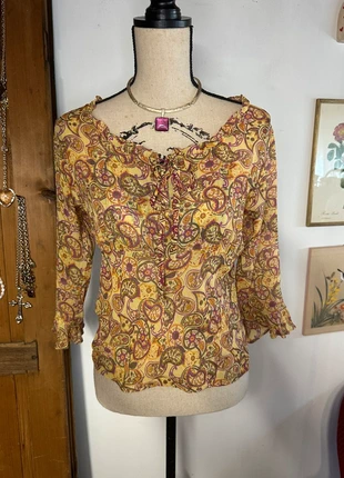 Petit top jaune vintage style hippie motif cachemire, marca: Vintage Dressing, estado: Muito bom, tamanho: M / 38 / 10, €8.00, €9.10 inclui Proteção do Comprador Pro