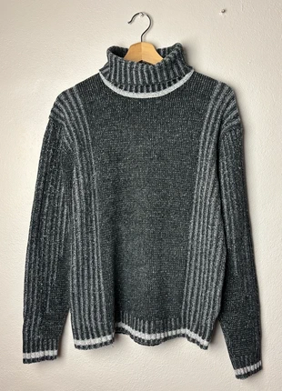 Vintage 90s Grey Chunky Knit Turtleneck Sweater Oversize Cozy, merk: Vintage Dressing, staat: Heel goed, maat: M / 38 / 10, € 15,00, € 16,45 inclusief Kopersbescherming