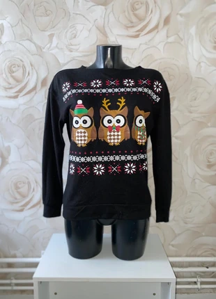 Pull de Noël noir chouettes festives  – Taille M, marque: No Boundaries, état: Très bon état, taille: M / 38 / 10, 15,00 €, 16,45 € Protection acheteurs incluse