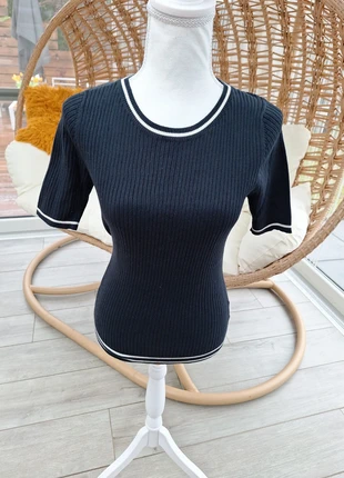 Haut mailles coton femme M bleue marine col rond bord blanc s-m, marca: The Sting, estado: Nuevo sin etiquetas, tamaño: M / 38 / 10, 7,00 €, 8,05 € Protección al comprador incluida