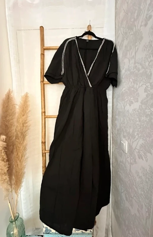 Robe longue noir en gaze de coton Kiabi