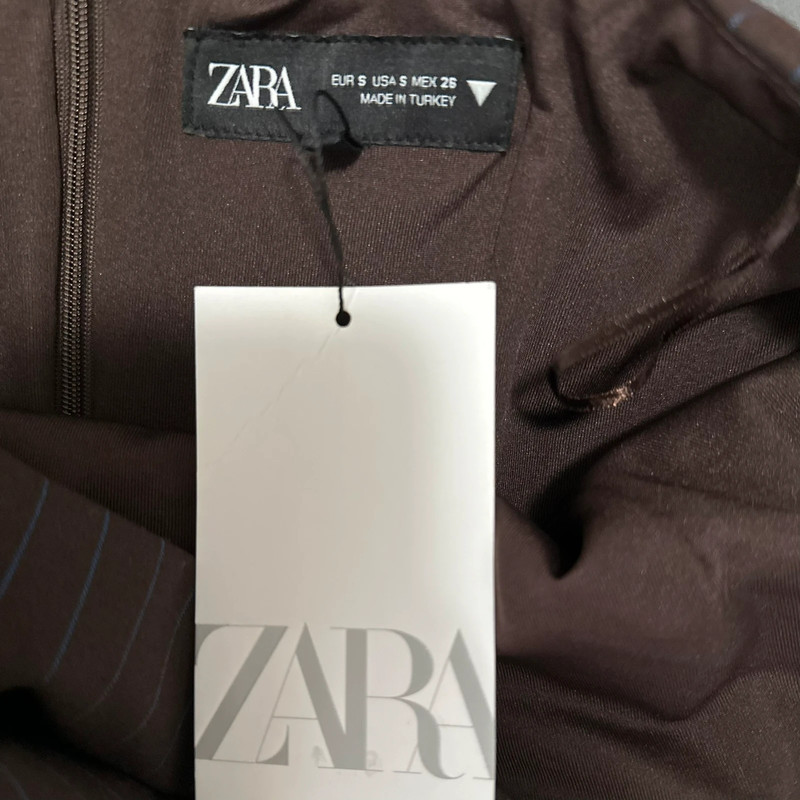 New Zara Pinstripe Strapless Mini Dress in brown / blue 3