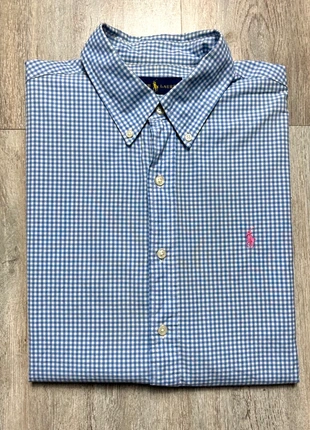 Chemise Ralph Lauren manche longue couleur bleu à carreaux logo rose taille L en bon état, marca: Ralph Lauren, estado: Bueno, tamaño: L, 20,00 €, 21,70 € Protección al comprador Pro incluida