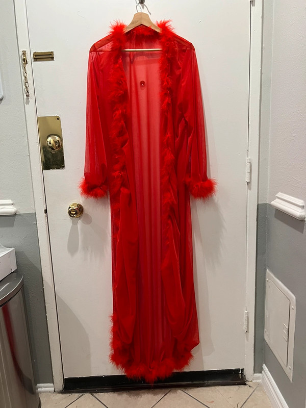 red long fuzzy sheer robe 1