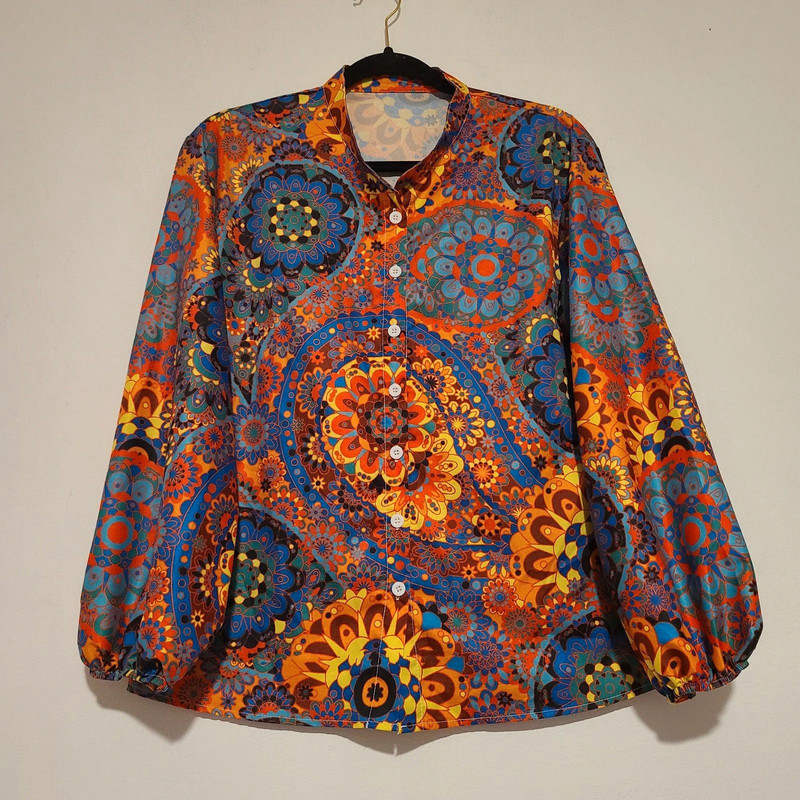 Floral Flower Paisley Boho Button Down Shirt Top Medium M 1